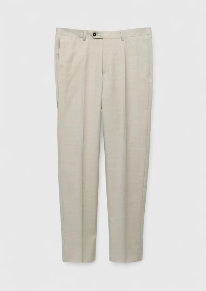 Açık Kahve Düz Dokuma Regular Fit Klasik %100 Yün Pantolon - 1