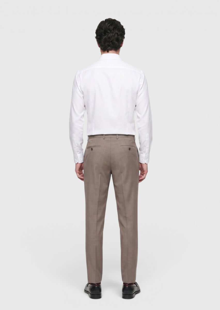 Açık Kahve Düz Dokuma Regular Fit Klasik %100 Yün Pantolon - 5