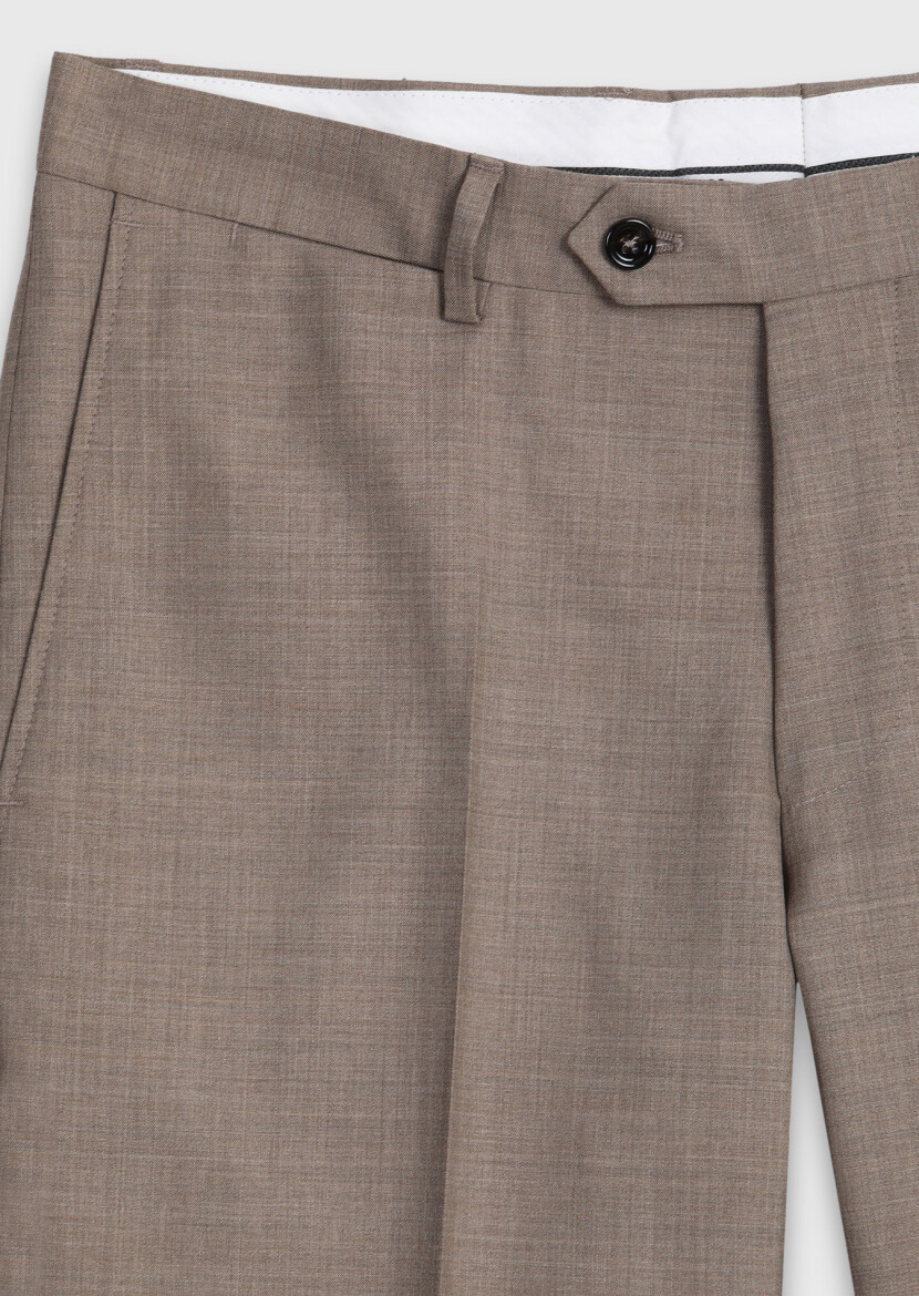Açık Kahve Düz Dokuma Regular Fit Klasik %100 Yün Pantolon - 7
