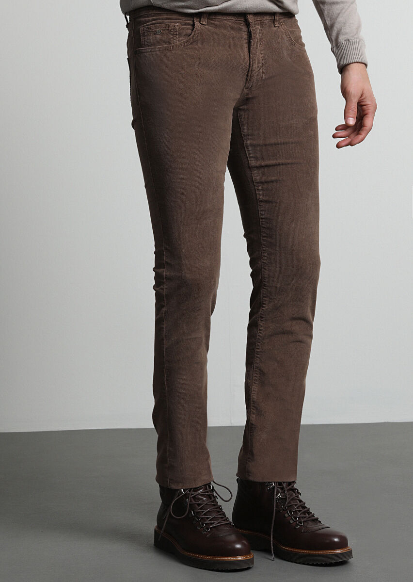 Açık Kahve Düz Dokuma Slim Fit Casual Pamuk Karışımlı Pantolon - 2