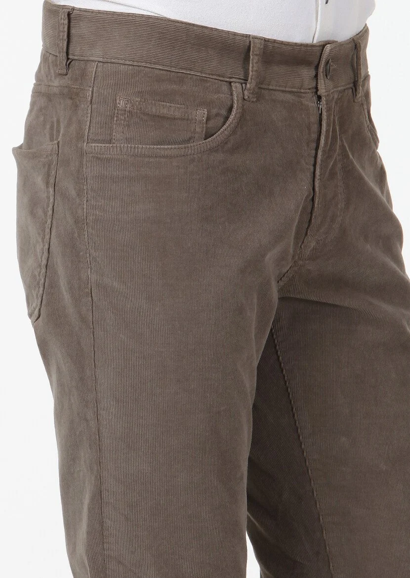 Açık Kahve Düz Dokuma Slim Fit Casual Pamuk Karışımlı Pantolon - 3