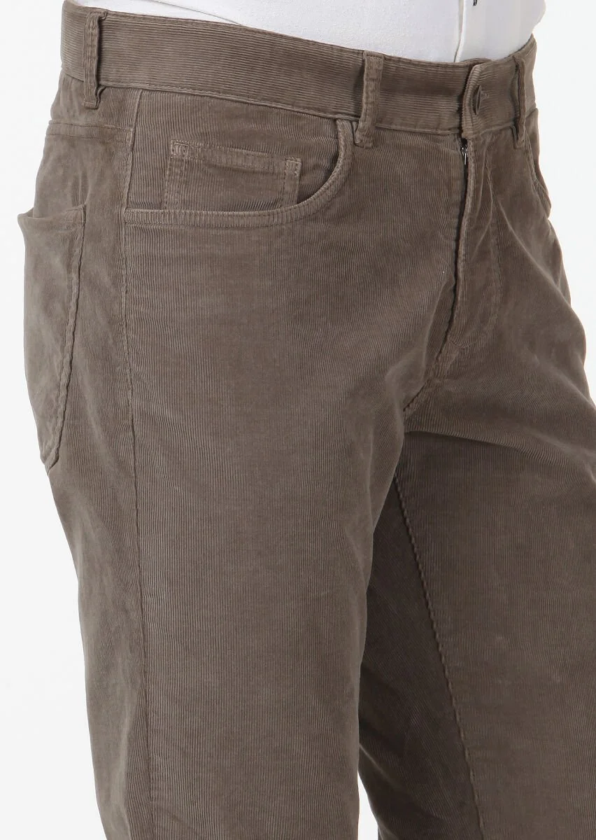 Açık Kahve Düz Dokuma Slim Fit Casual Pamuk Karışımlı Pantolon - 3