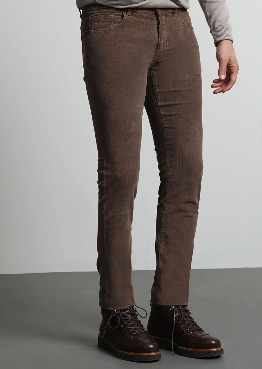 Açık Kahve Düz Dokuma Slim Fit Casual Pamuk Karışımlı Pantolon - 2