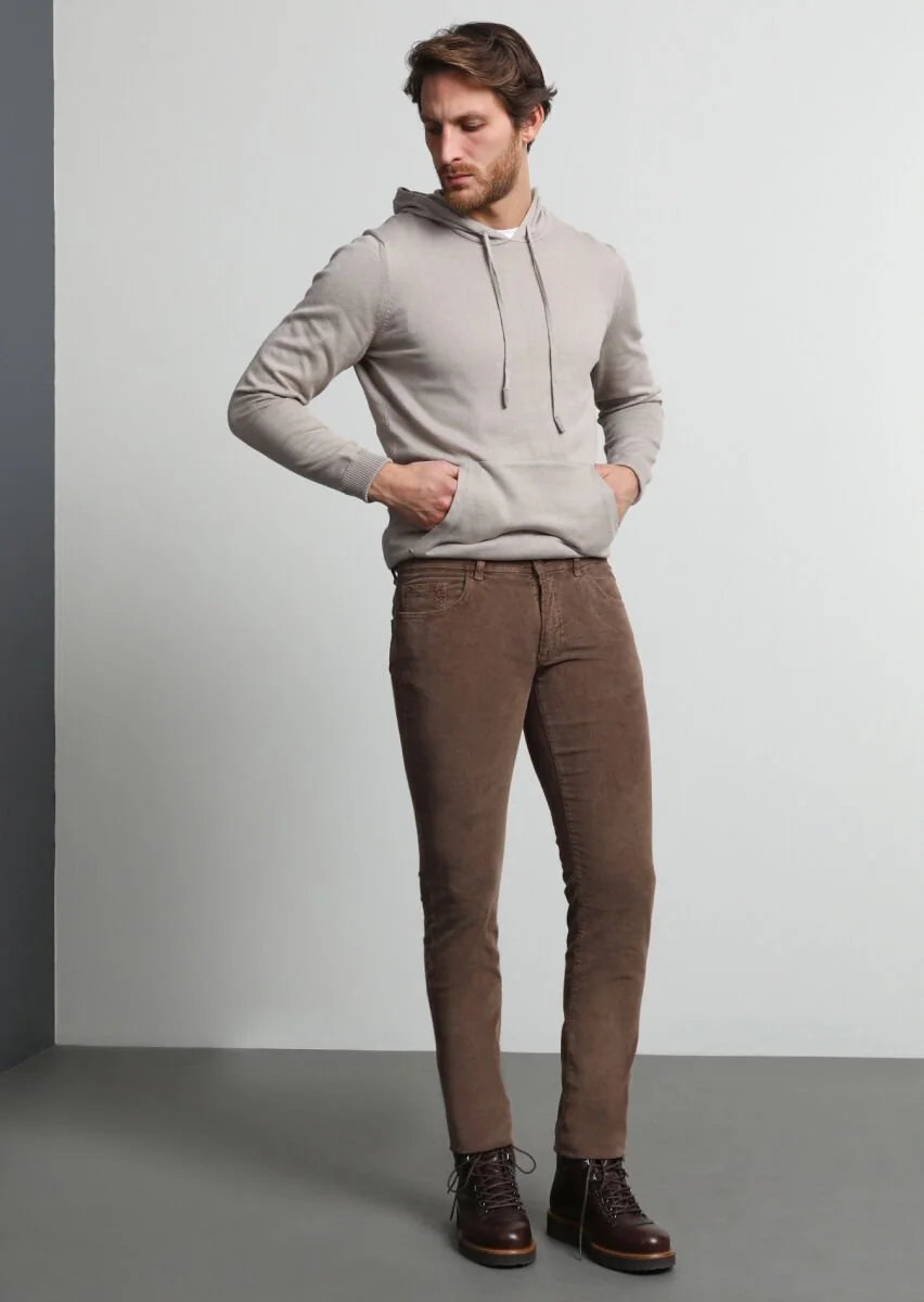 Açık Kahve Düz Dokuma Slim Fit Casual Pamuk Karışımlı Pantolon - 3