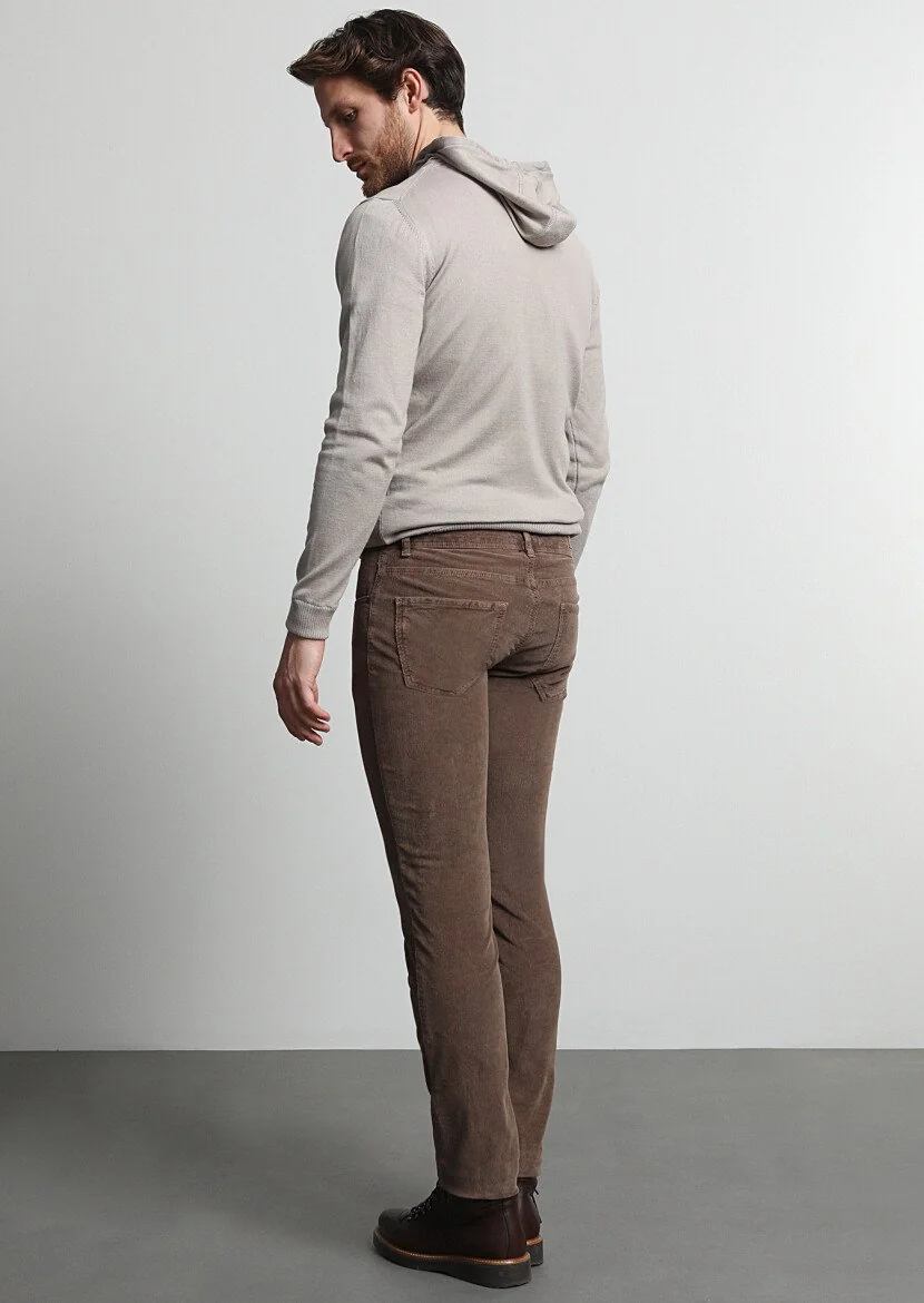 Açık Kahve Düz Dokuma Slim Fit Casual Pamuk Karışımlı Pantolon - 4