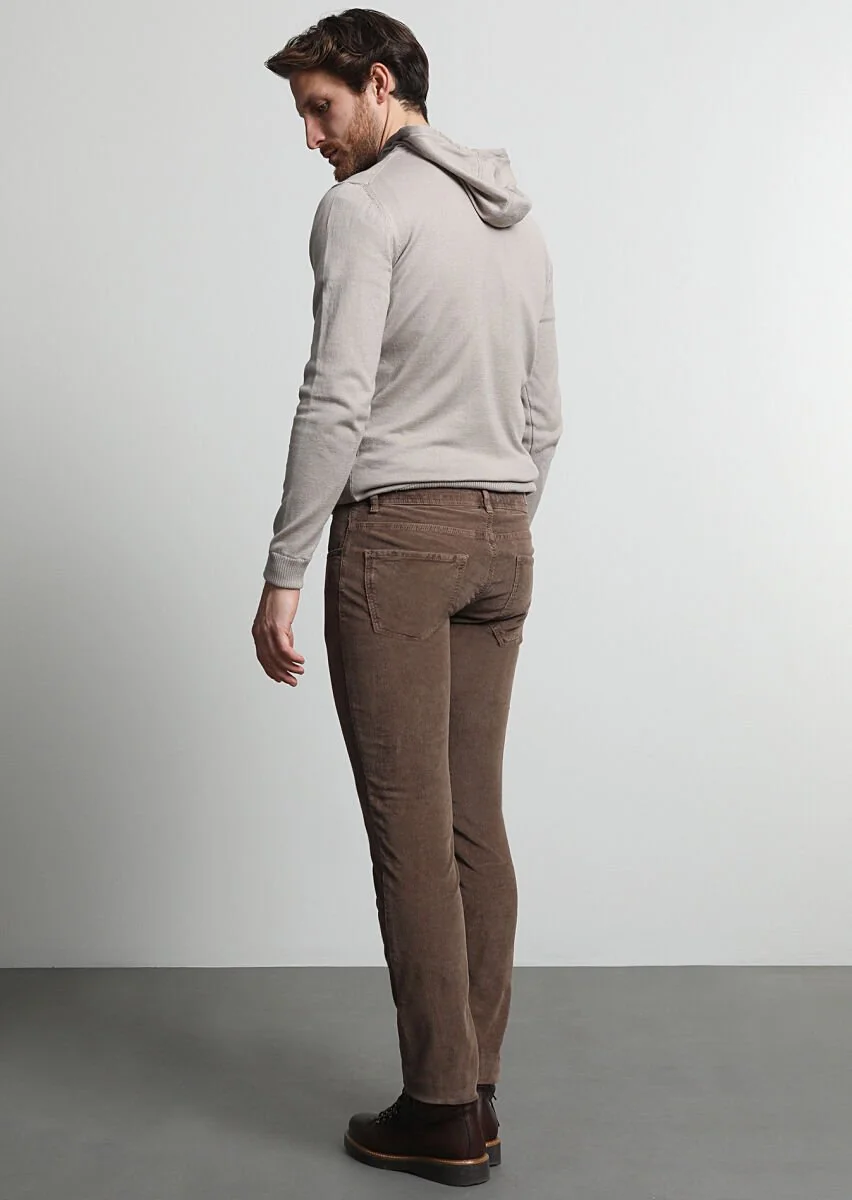 Açık Kahve Düz Dokuma Slim Fit Casual Pamuk Karışımlı Pantolon - 4
