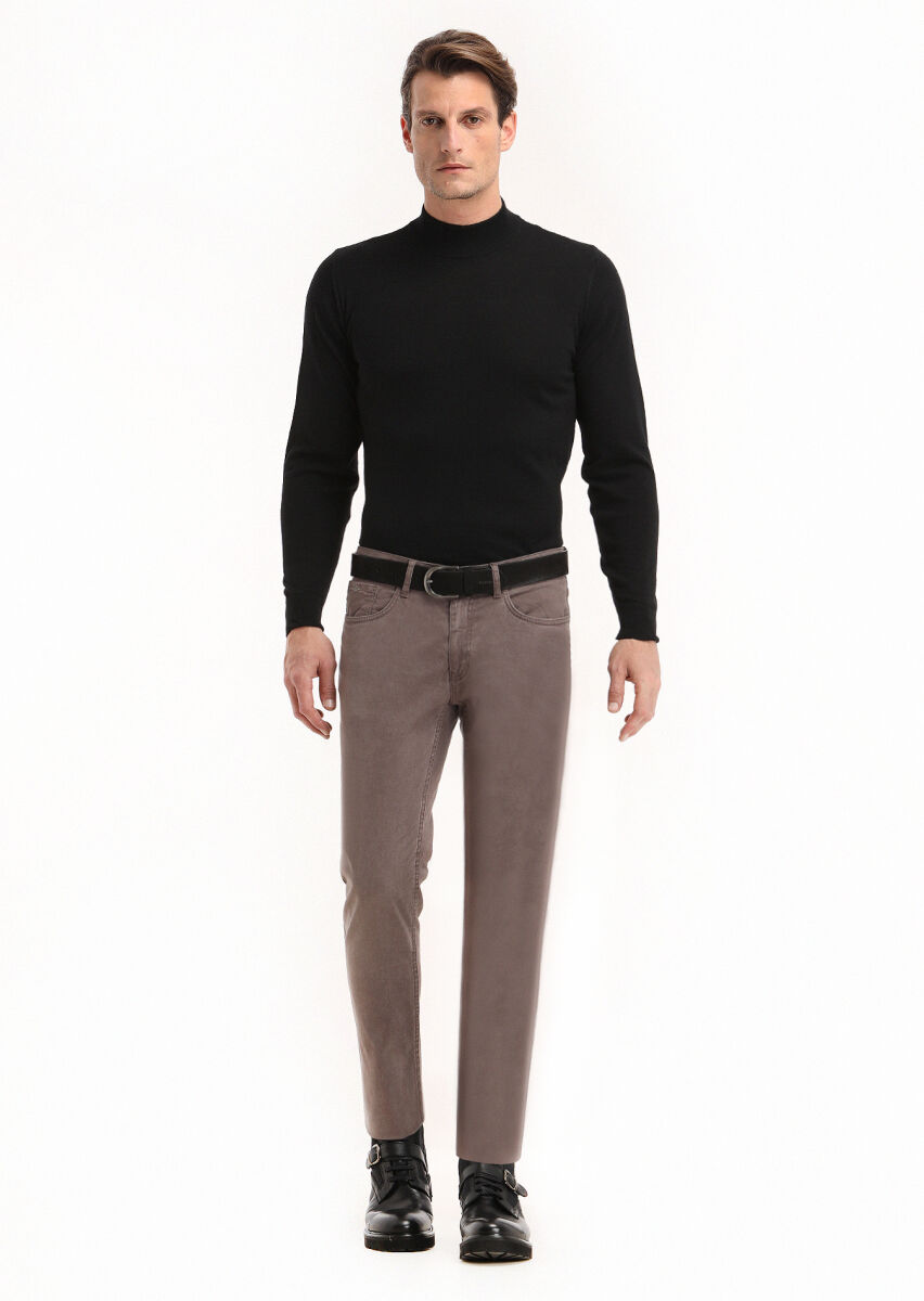 Açık Kahve Düz Dokuma Slim Fit Casual Pamuk Karışımlı Pantolon - 2