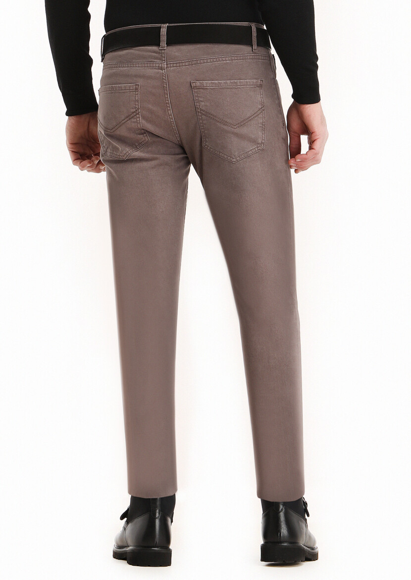 Açık Kahve Düz Dokuma Slim Fit Casual Pamuk Karışımlı Pantolon - 3