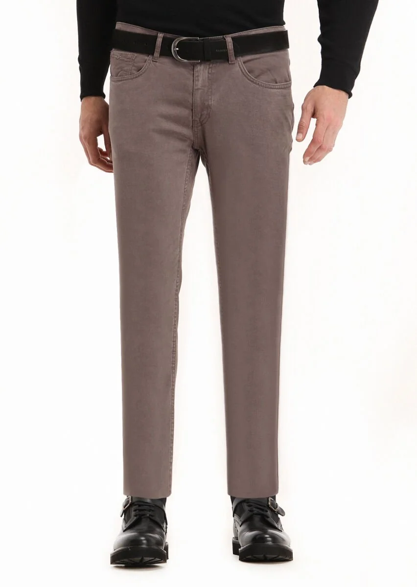 Açık Kahve Düz Dokuma Slim Fit Casual Pamuk Karışımlı Pantolon - 1