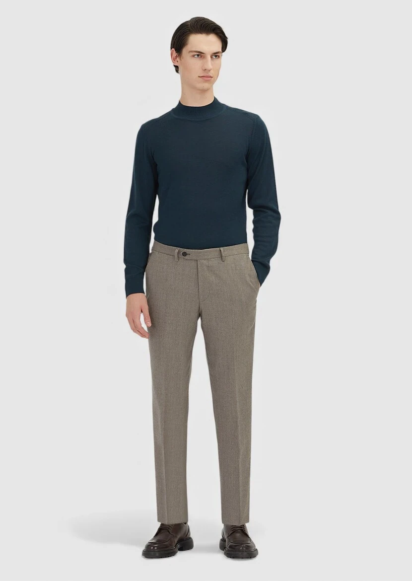 Açık Kahve Düz Kumaş Regular Fit Klasik %100 Yün Pantolon - RAMSEY