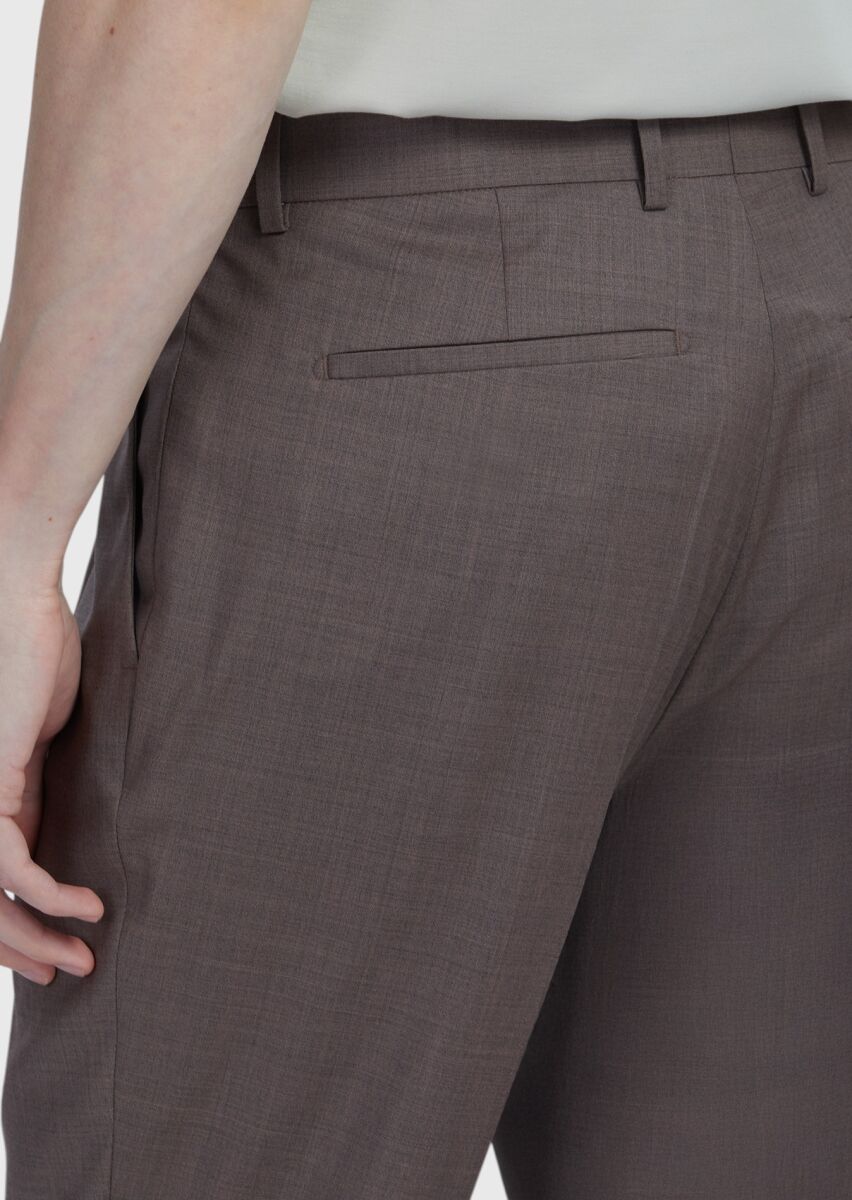 Açık Kahve Düz Kumaş Slim Fit Casual %100 Yün Pantolon - 4