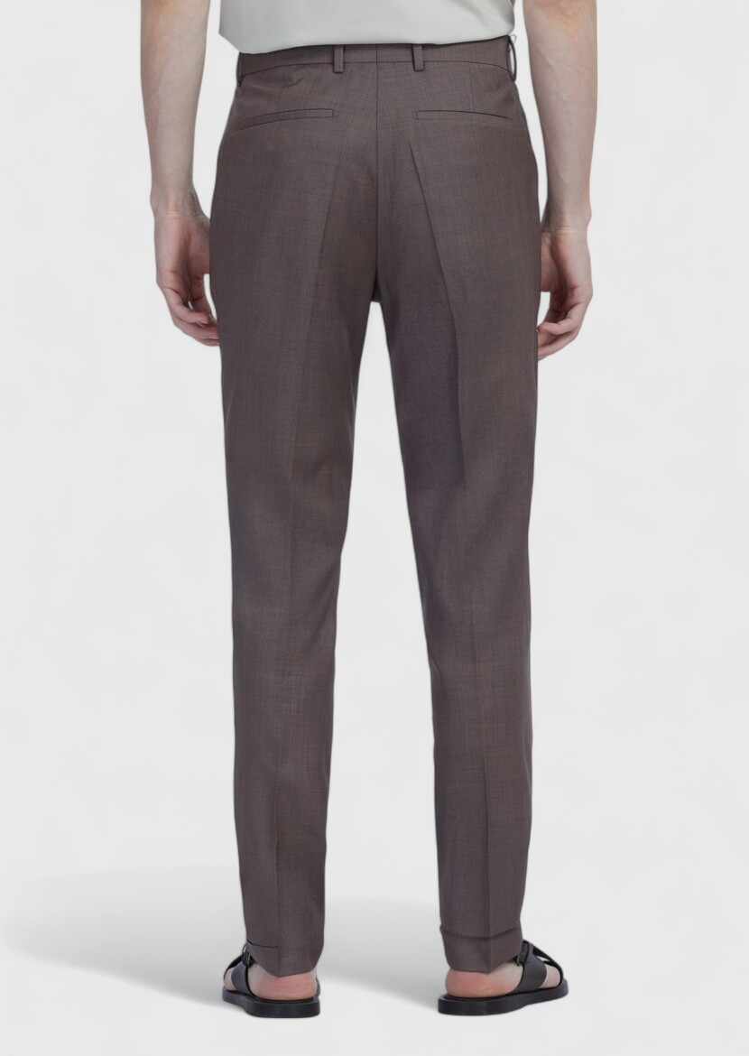 Açık Kahve Düz Kumaş Slim Fit Casual %100 Yün Pantolon - 5