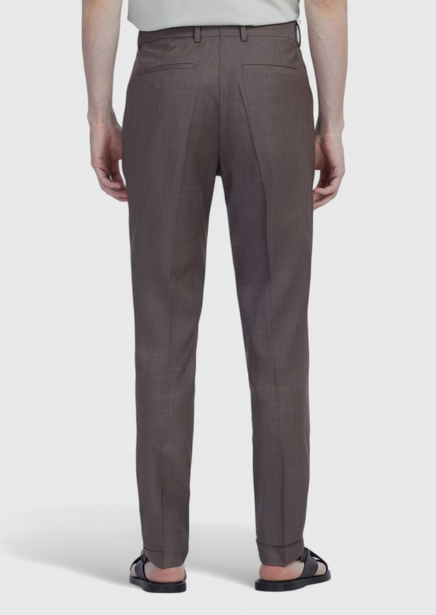Açık Kahve Düz Kumaş Slim Fit Casual %100 Yün Pantolon - 5