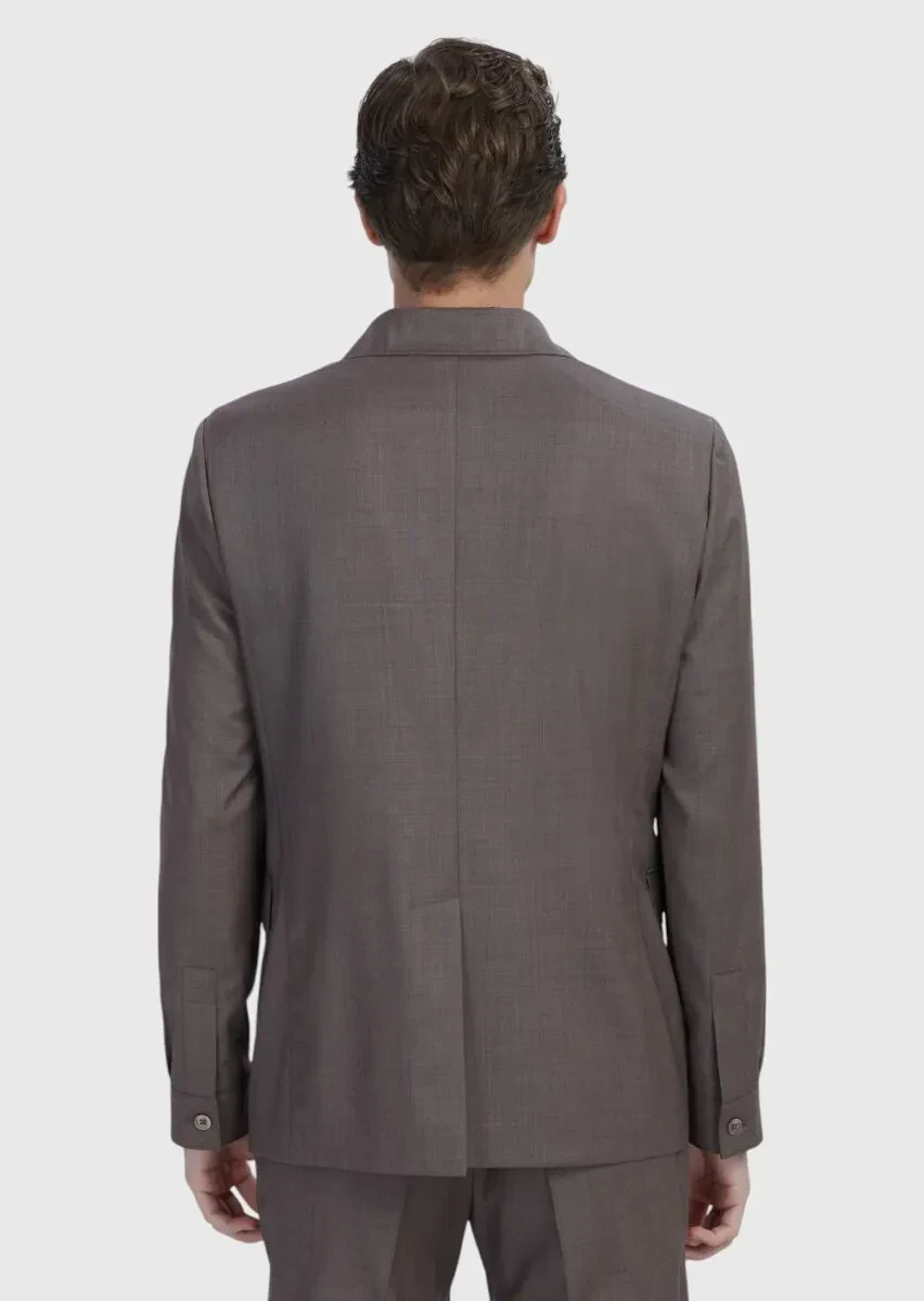 Açık Kahve Düz Shirt Shoulder Slim Fit %100 Yün Ceket - 6