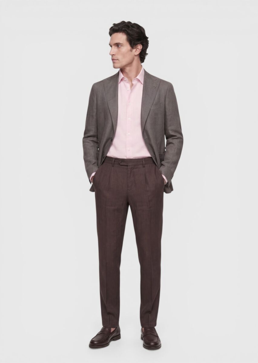 Açık Kahve Düz Zeroweight Slim Fit Keten Karışımlı Ceket - 4