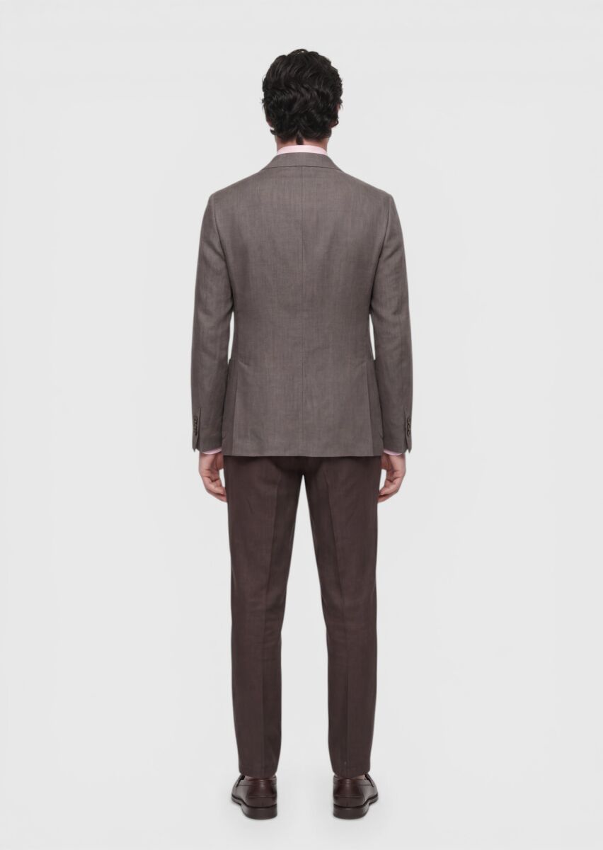 Açık Kahve Düz Zeroweight Slim Fit Keten Karışımlı Ceket - 5
