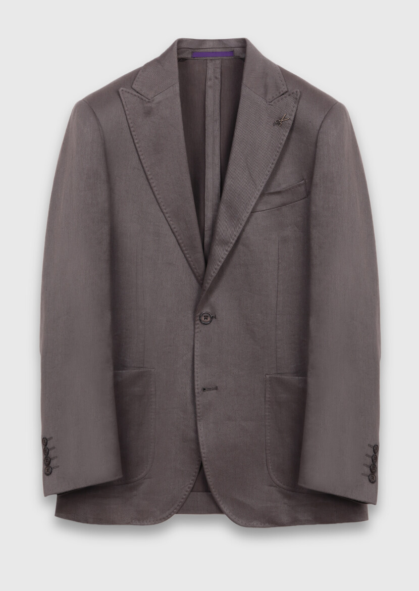 Açık Kahve Düz Zeroweight Slim Fit Keten Karışımlı Ceket - 6
