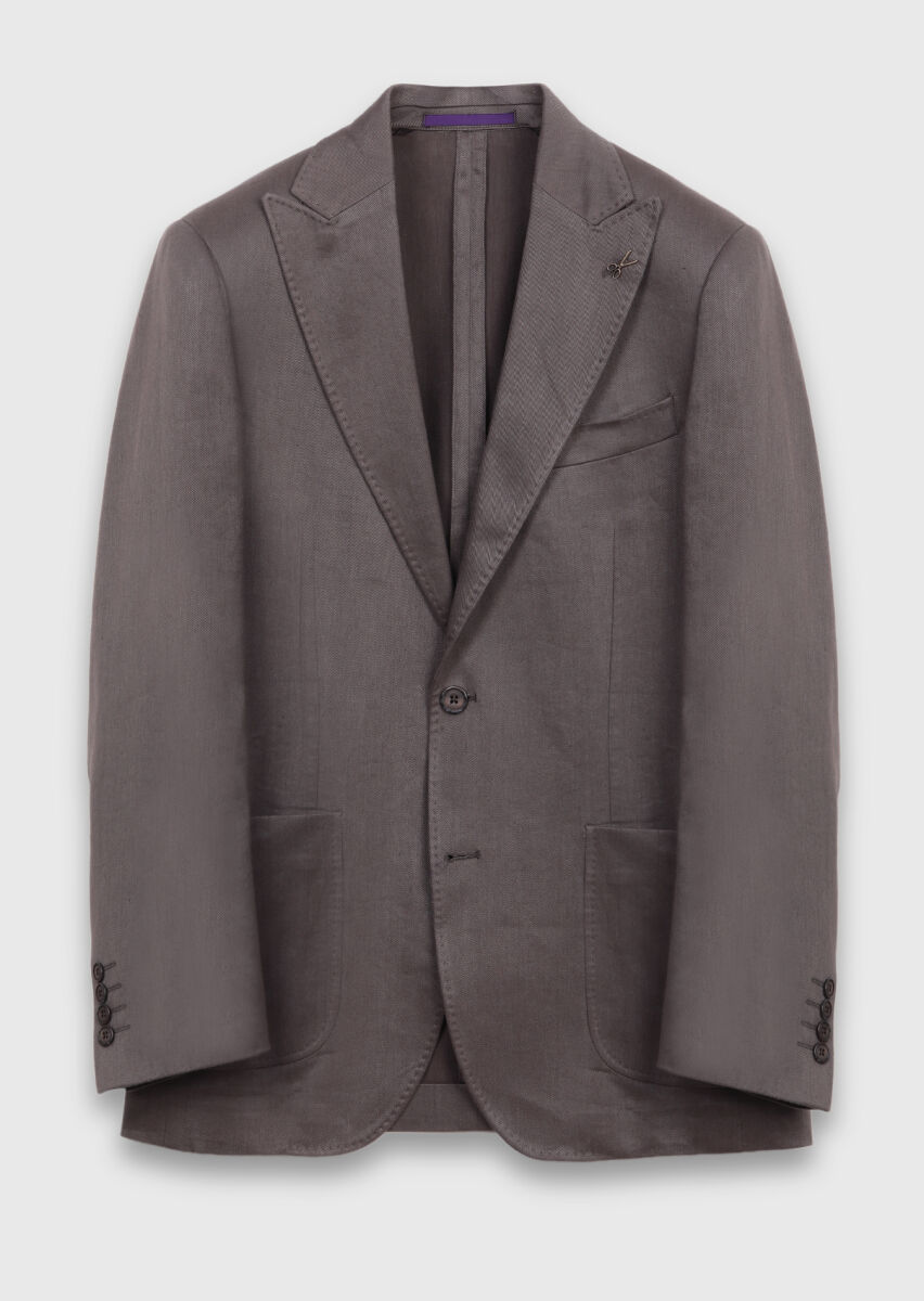 Açık Kahve Düz Zeroweight Slim Fit Keten Karışımlı Ceket - 6