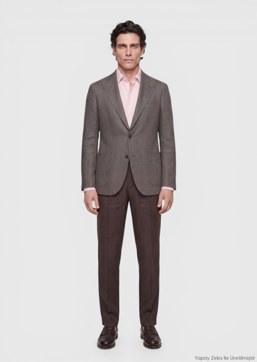 Açık Kahve Düz Zeroweight Slim Fit Keten Karışımlı Ceket - RAMSEY