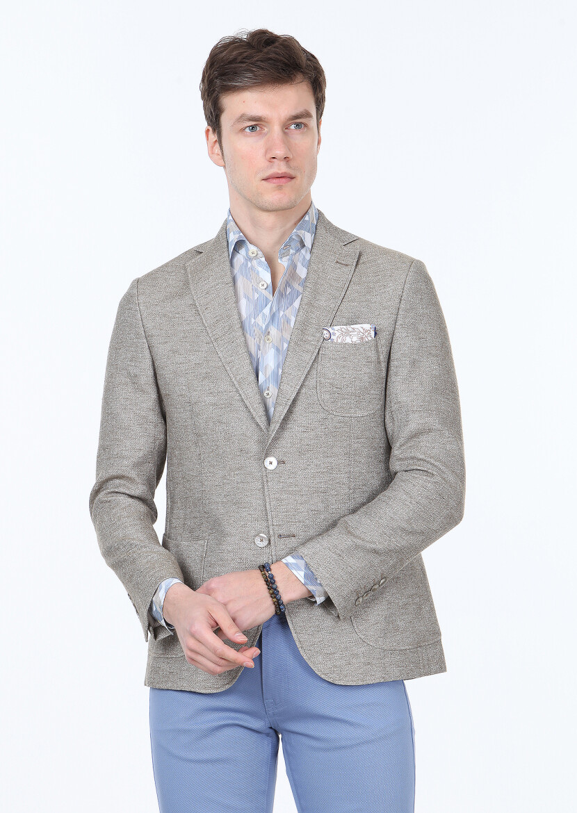 Açık Kahve Düz Zeroweight Slim Fit Pamuk Karışımlı Ceket - 1