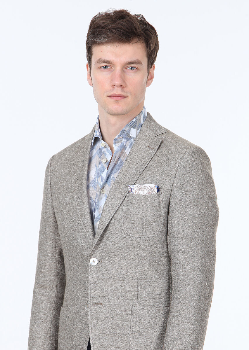 Açık Kahve Düz Zeroweight Slim Fit Pamuk Karışımlı Ceket - 3