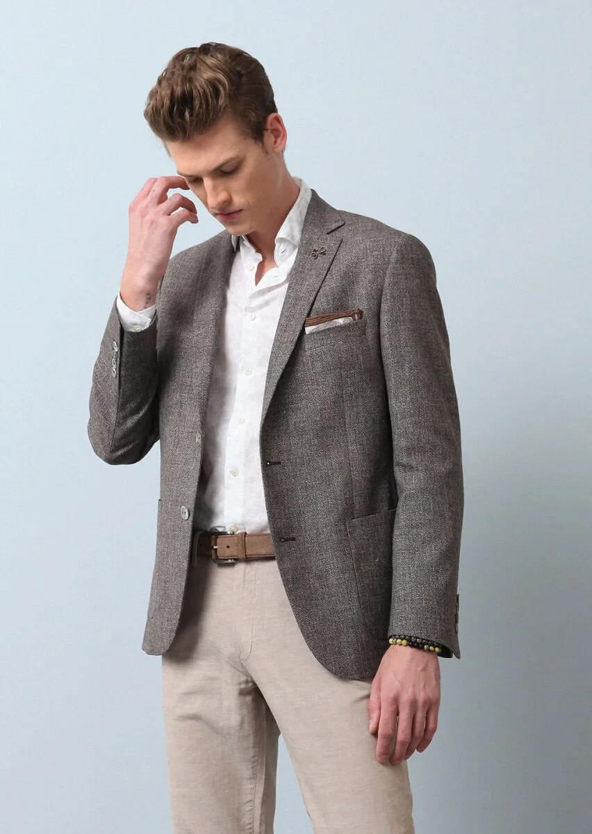 Açık Kahve Düz Zeroweight Slim Fit Pamuk Karışımlı Ceket - 1