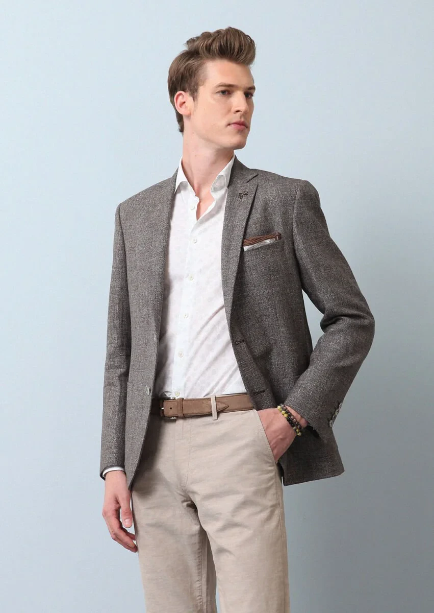 Açık Kahve Düz Zeroweight Slim Fit Pamuk Karışımlı Ceket - 2