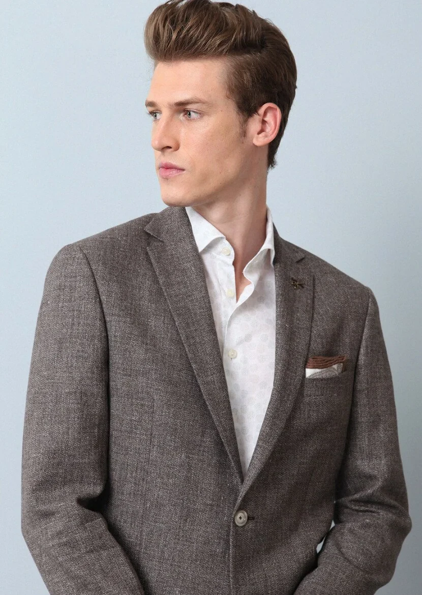 Açık Kahve Düz Zeroweight Slim Fit Pamuk Karışımlı Ceket - 3