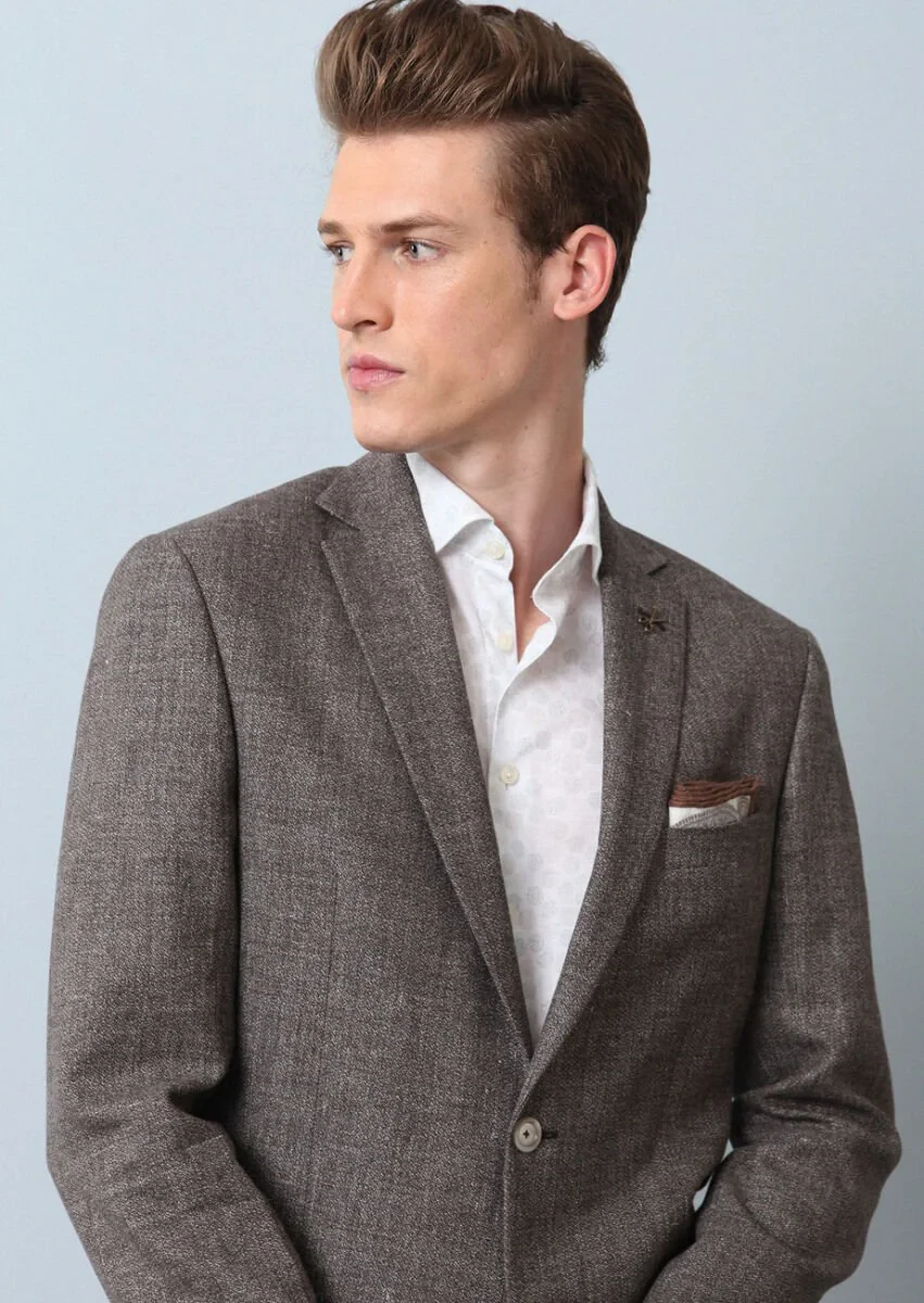 Açık Kahve Düz Zeroweight Slim Fit Pamuk Karışımlı Ceket - 3