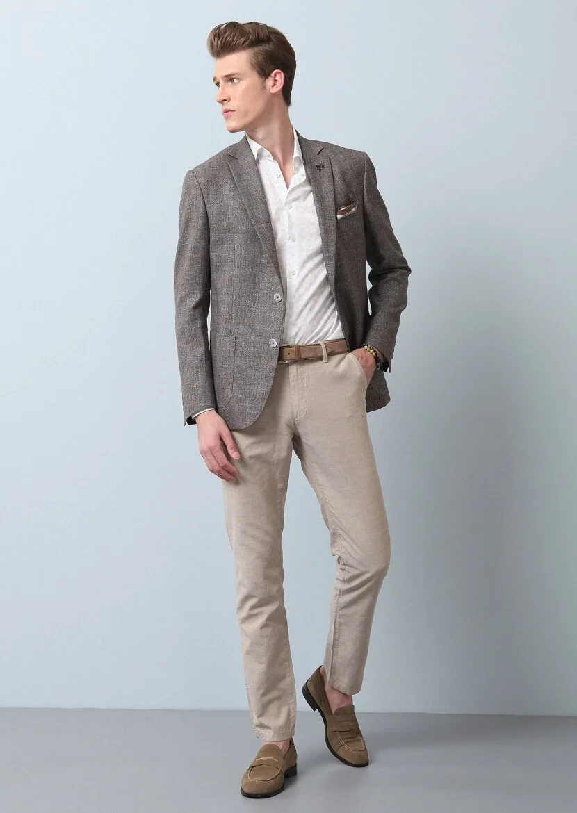 Açık Kahve Düz Zeroweight Slim Fit Pamuk Karışımlı Ceket - 4