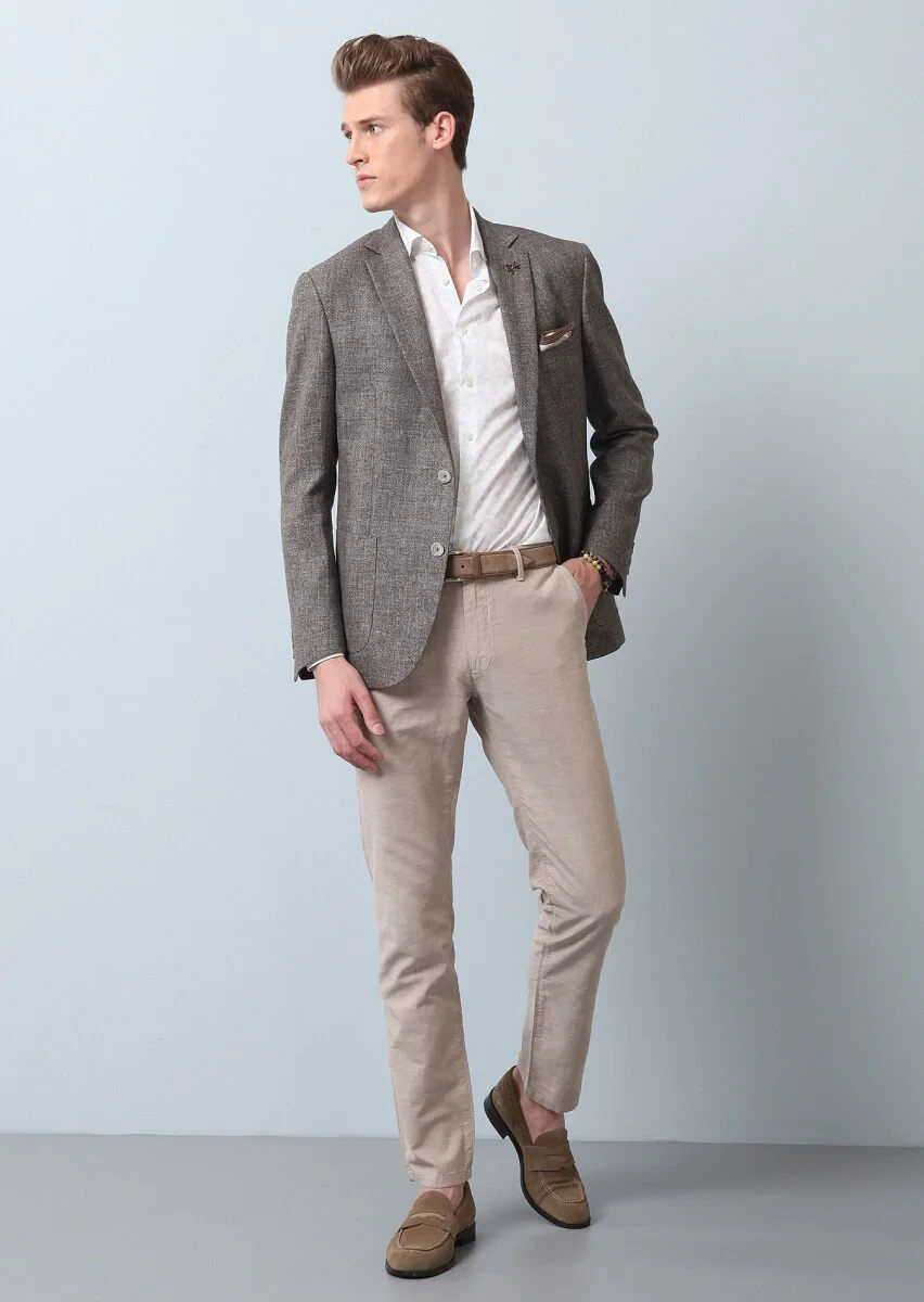 Açık Kahve Düz Zeroweight Slim Fit Pamuk Karışımlı Ceket - 4