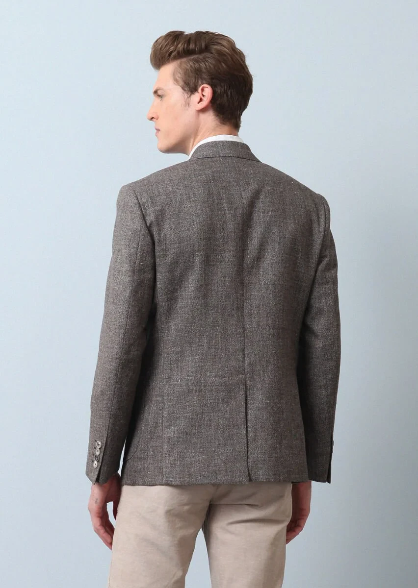 Açık Kahve Düz Zeroweight Slim Fit Pamuk Karışımlı Ceket - 5