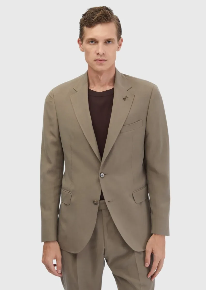Açık Kahve Düz Zeroweight Slim Fit Takım Elbise - 1