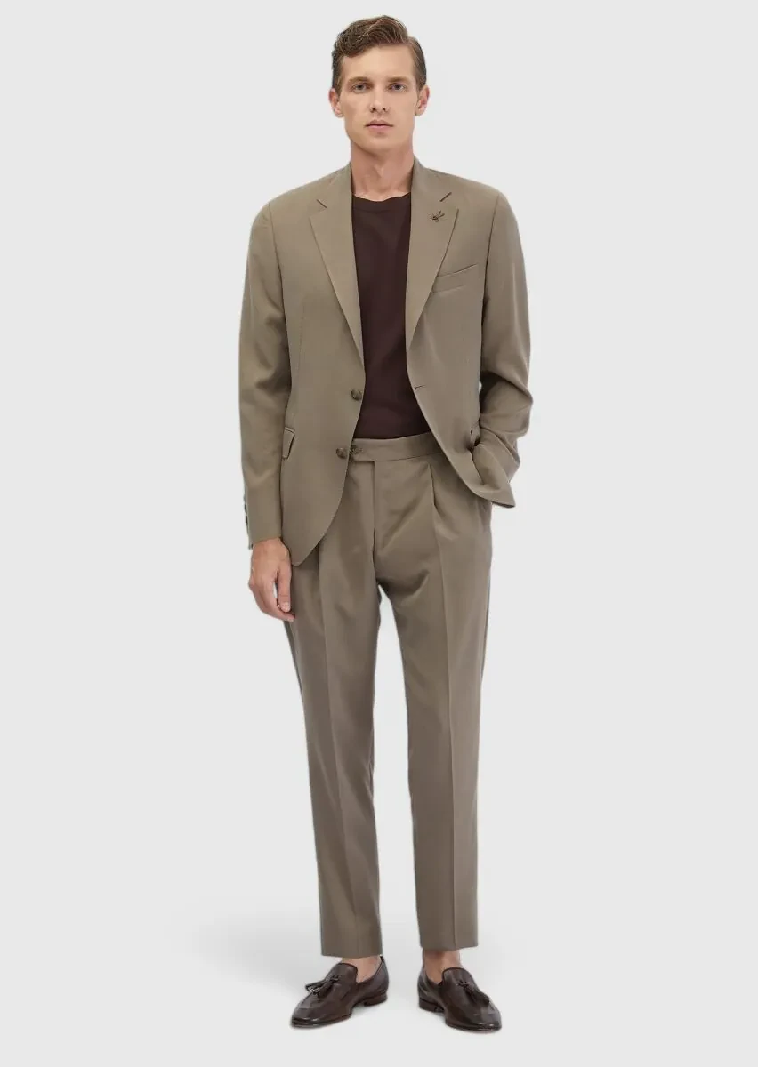 Açık Kahve Düz Zeroweight Slim Fit Takım Elbise - 2