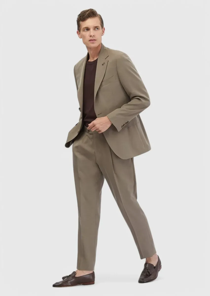 Açık Kahve Düz Zeroweight Slim Fit Takım Elbise - 3