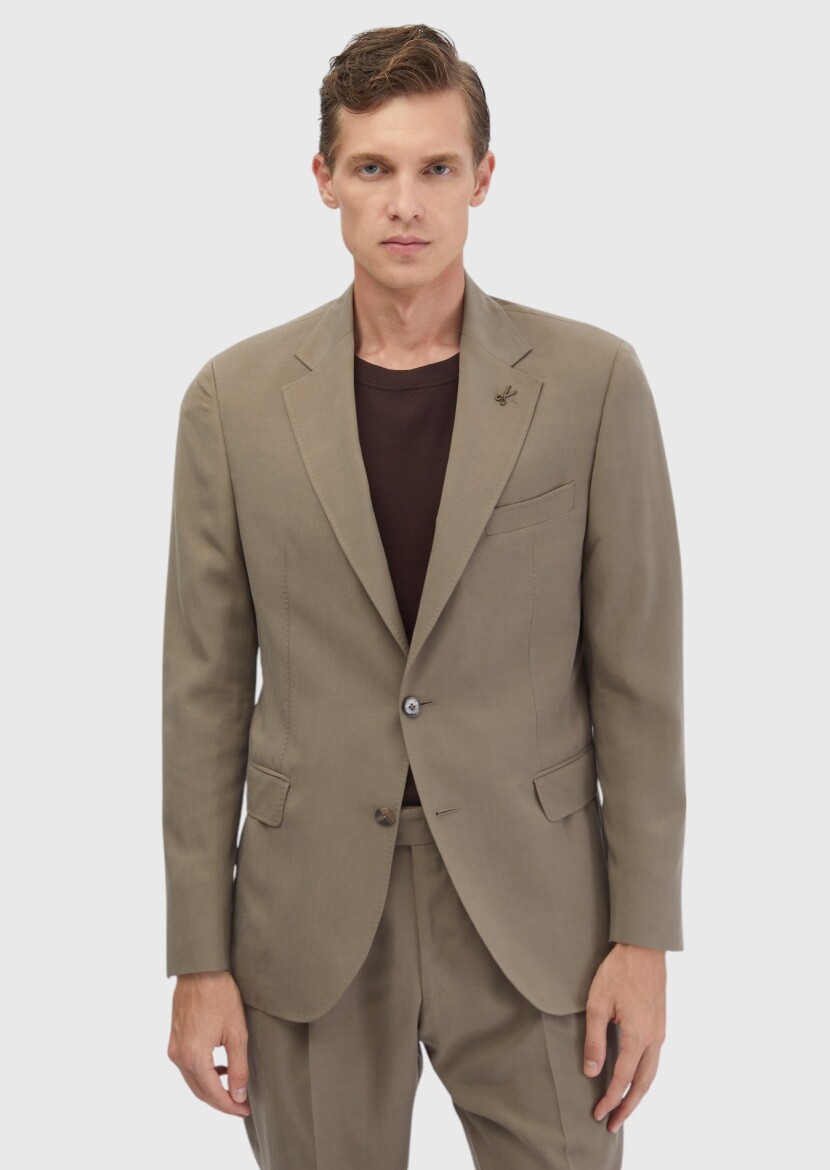Açık Kahve Düz Zeroweight Slim Fit Takım Elbise 