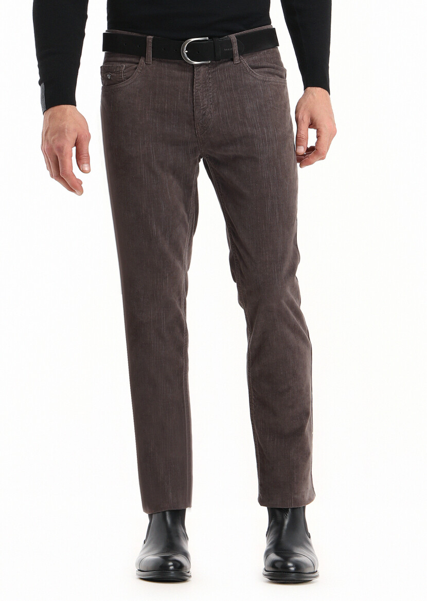 Açık Kahve Fitilli Dokuma Slim Fit Kadife Casual Pamuk Karışımlı Pantolon - 2
