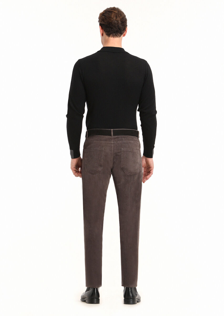 Açık Kahve Fitilli Dokuma Slim Fit Kadife Casual Pamuk Karışımlı Pantolon - 3