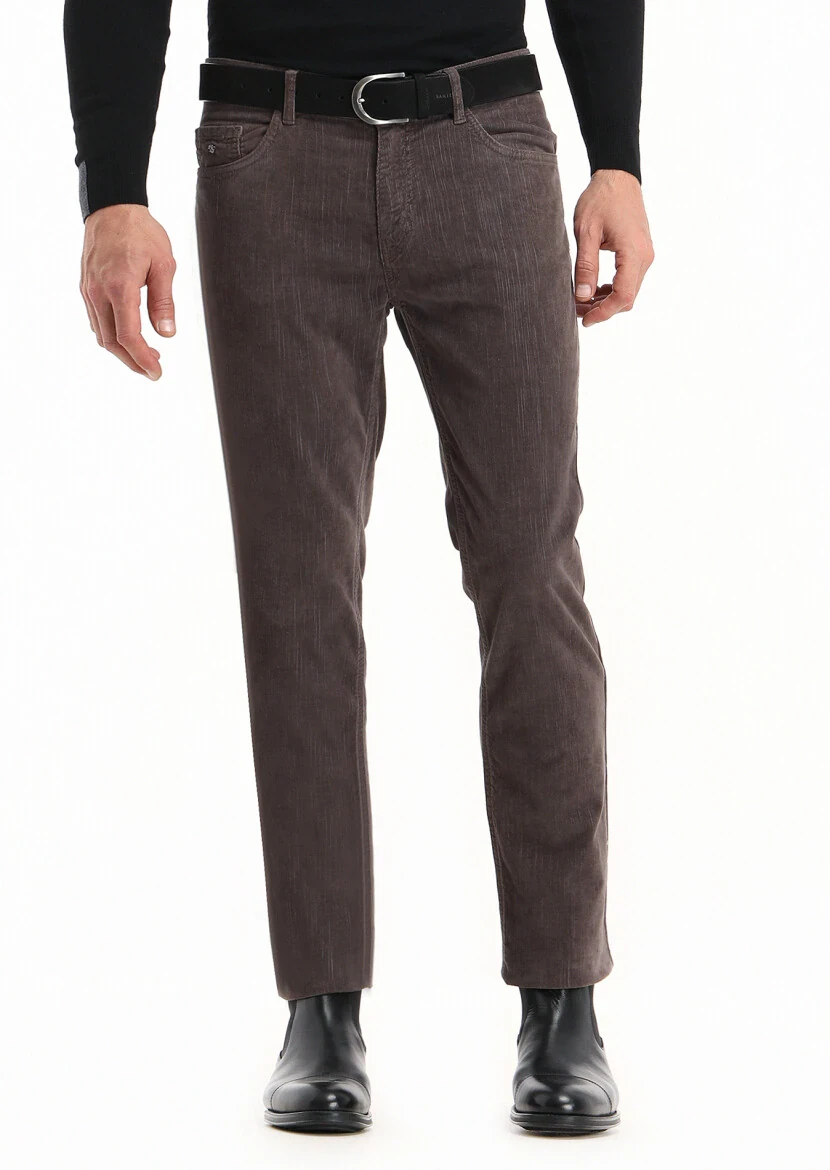 Açık Kahve Fitilli Dokuma Slim Fit Kadife Casual Pamuk Karışımlı Pantolon 