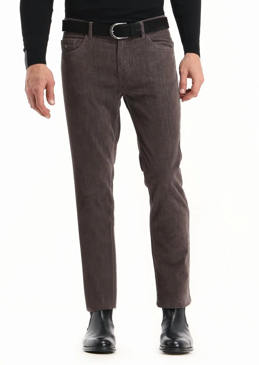 Açık Kahve Fitilli Dokuma Slim Fit Kadife Casual Pamuk Karışımlı Pantolon - 2