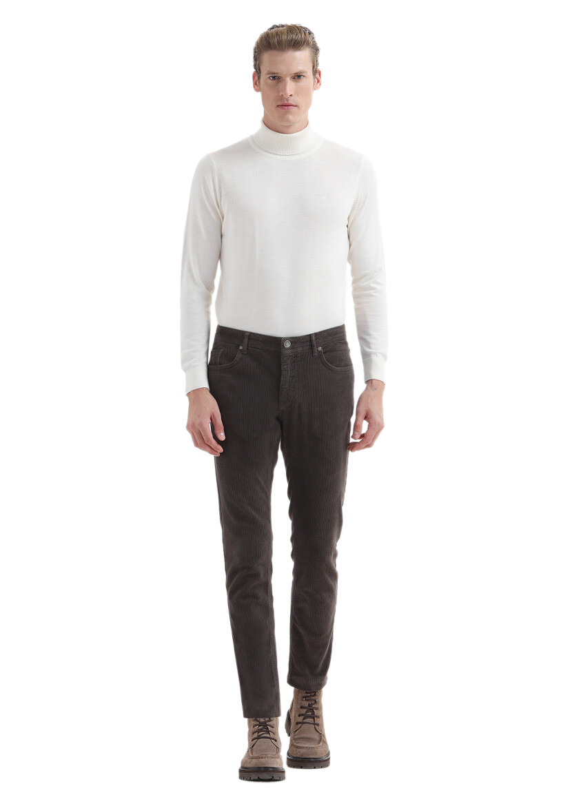 Açık Kahve Fitilli Dokuma Slim Fit Kadife Casual Pamuk Karışımlı Pantolon - RAMSEY