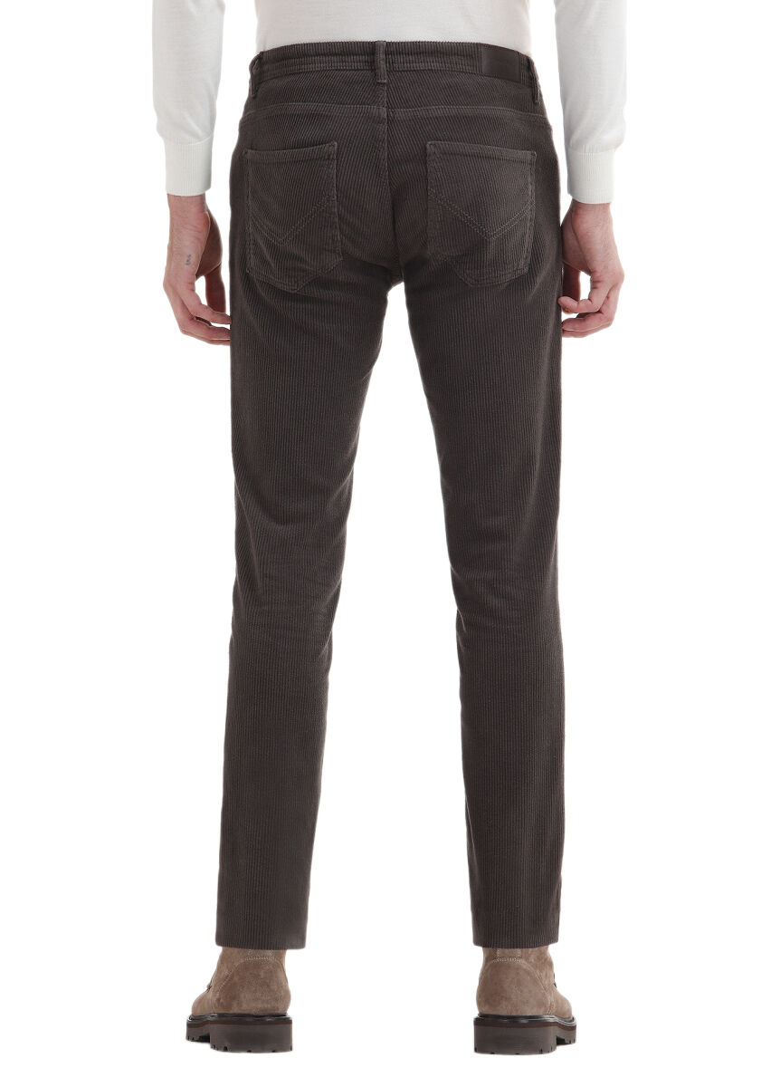 Açık Kahve Fitilli Dokuma Slim Fit Kadife Casual Pamuk Karışımlı Pantolon - 4
