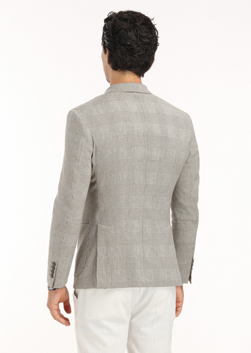 Açık Kahve Kareli Zeroweight Slim Fit Pamuk Karışımlı Ceket - 5