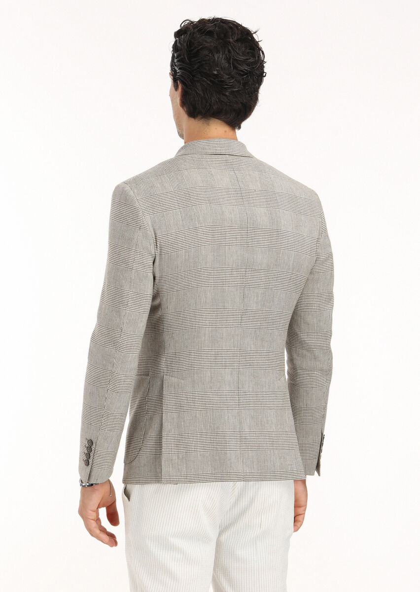 Açık Kahve Kareli Zeroweight Slim Fit Pamuk Karışımlı Ceket - 5