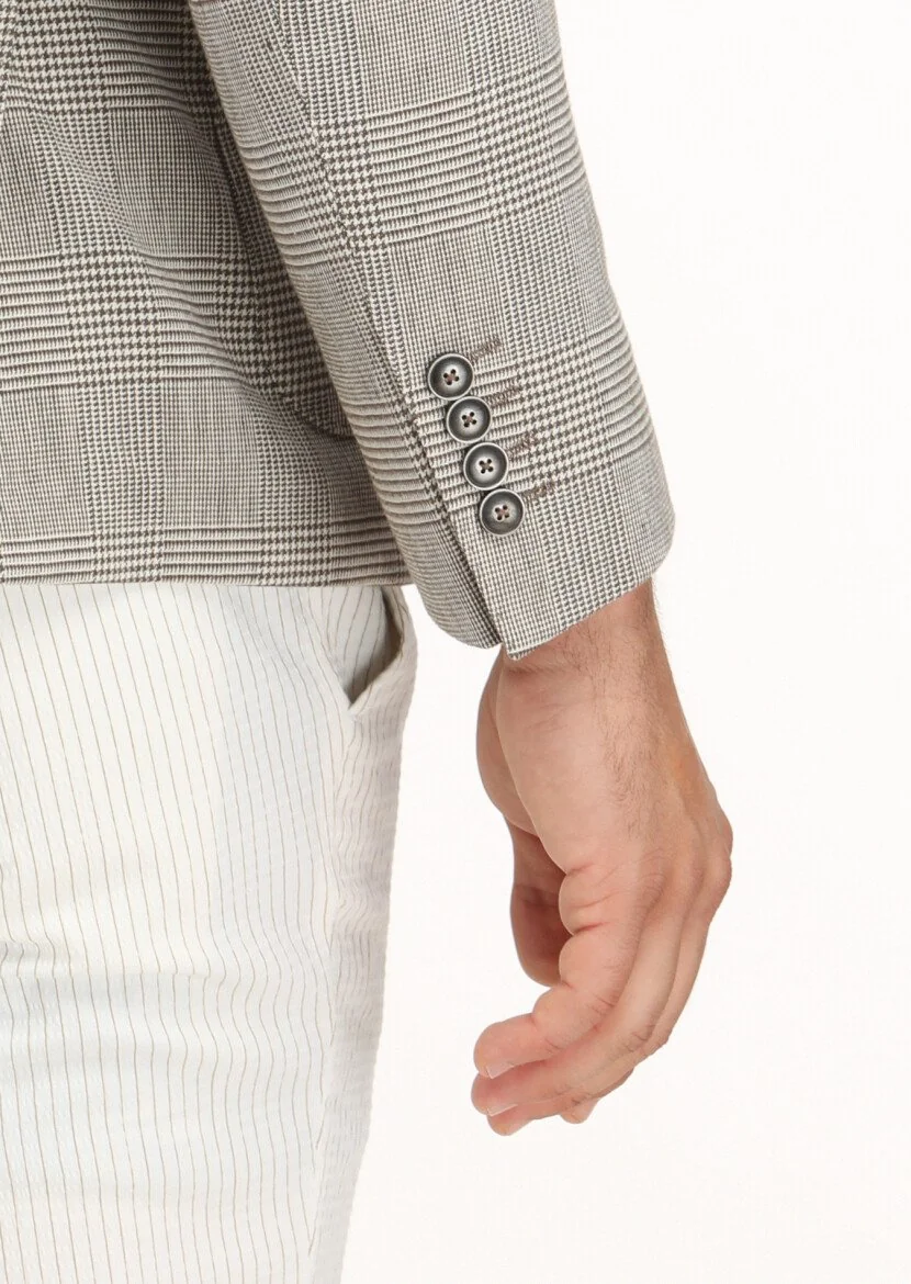 Açık Kahve Kareli Zeroweight Slim Fit Pamuk Karışımlı Ceket - 6