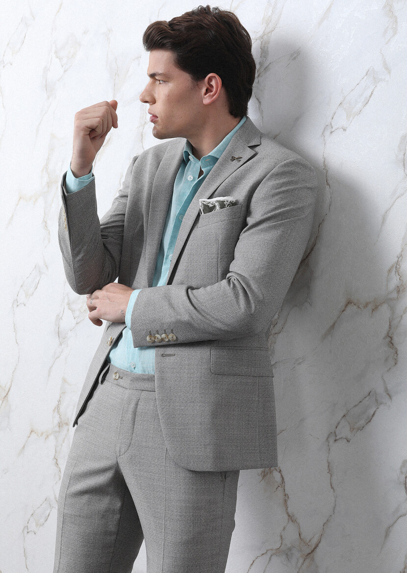 Açık Kahve Mikro Zeroweight Slim Fit %100 Yün Takım Elbise - 2