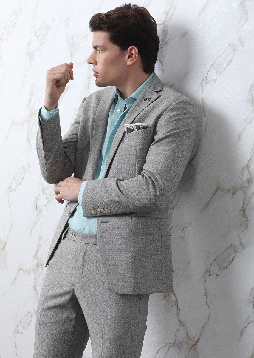 Açık Kahve Mikro Zeroweight Slim Fit %100 Yün Takım Elbise - 2