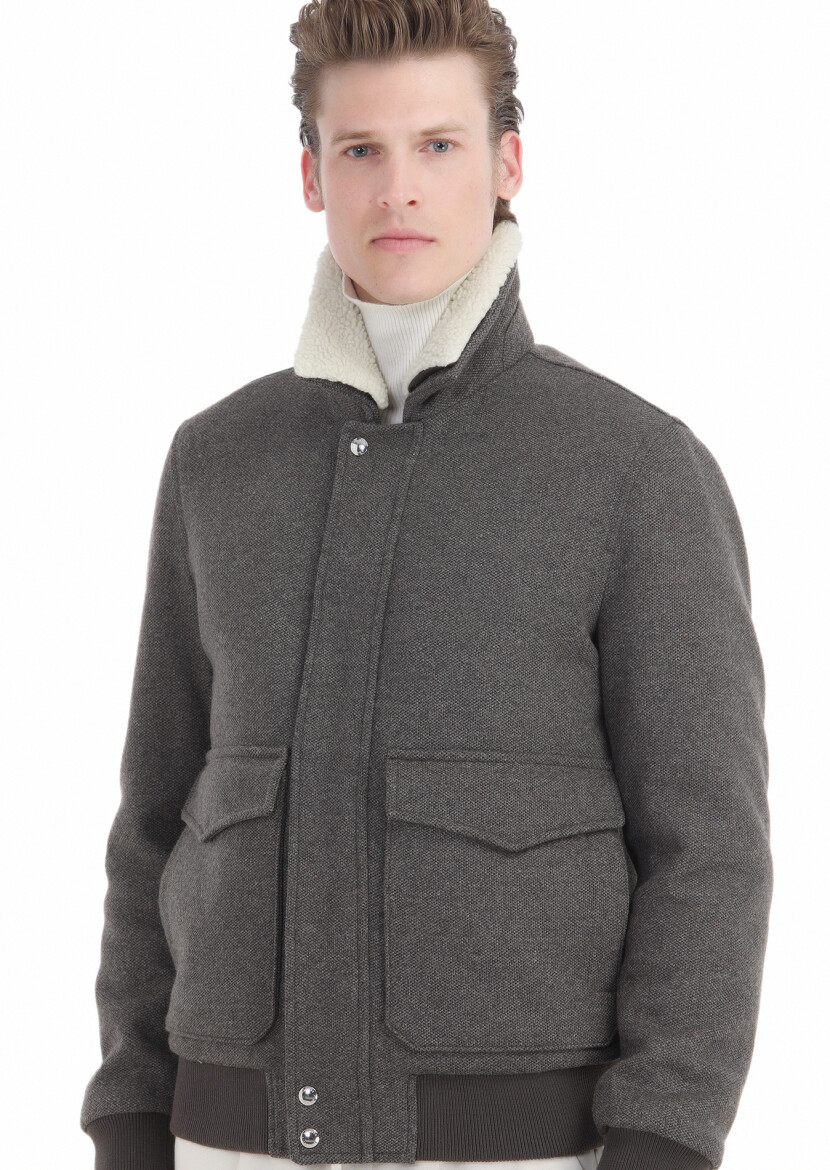 Açık Kahve Regular Fit Gömlek Yaka Casual Örme Mont - 4
