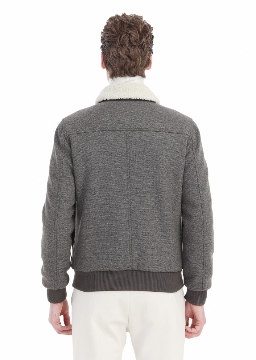 Açık Kahve Regular Fit Gömlek Yaka Casual Örme Mont - 5