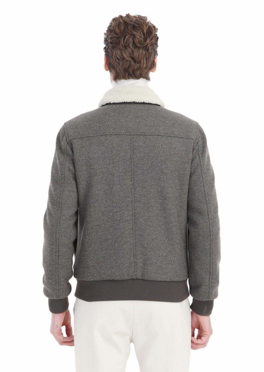 Açık Kahve Regular Fit Gömlek Yaka Casual Örme Mont - 5